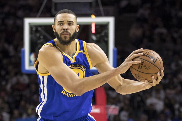 In this Feb. 27, 2017 photo, Golden State Warriors' JaVale McGee is in action during the first half of an NBA basketball game against the Philadelphia 76ers in Philadelphia. McGee is part of
