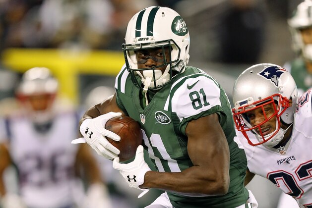New York Jets wide receiver Quincy Enunwa during an NFL football game against the New England Patriots at MetLife Stadium in East Rutherford, N.J. Sunday, Nov. 17, 2016. (Winslow Townson/AP Images for Panini) New York Jets wide receiver Quincy Enunwa during an NFL football game against the New England Patriots at MetLife Stadium in East Rutherford, N.J. Sunday, Nov. 17, 2016. (Winslow Townson/AP Images for Panini)