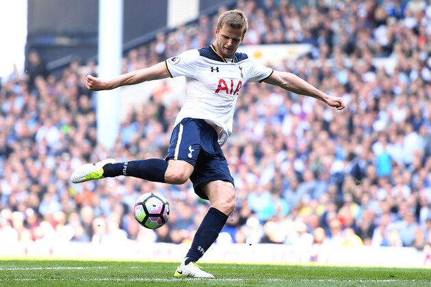 LONDON, ENGLAND - APRIL 08:  Eric Dier of Tottenham Hotspur scores his sides second goal during the Premier League match between Tottenham Hotspur and Watford at White Hart Lane on April 8, 2017 in London, England.  (Photo by Michael Regan/Getty Images)