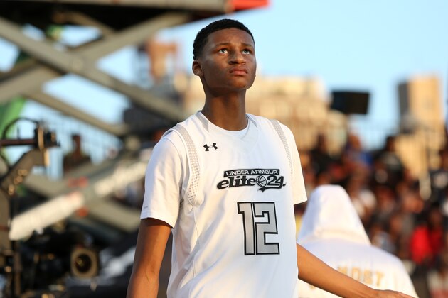 Team Clutch''s  Gerald Liddell #12 warms up against Team Drive in the Under Armour Elite 24 game on Saturday, August 20, 2016 in Brooklyn, NY.  (AP Photo/Gregory Payan)