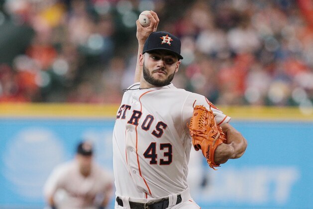 HOUSTON, TX - JULY 17:  Lance McCullers Jr. #43 of the Houston Astros pitches in the first inning against the Seattle Mariners at Minute Maid Park on July 17, 2017 in Houston, Texas.  (Photo by Bob Levey/Getty Images)