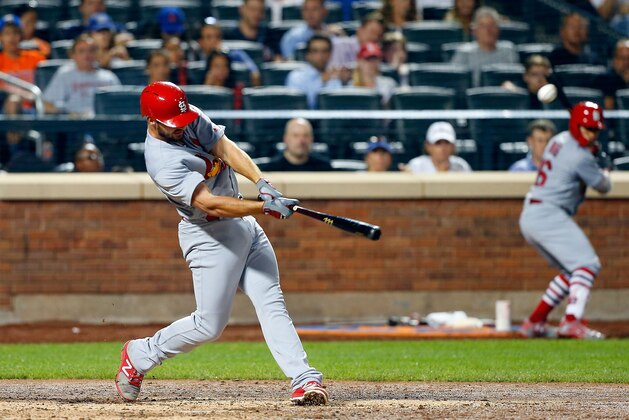 NEW YORK, NY - JULY 17:  Paul DeJong #11 of the St. Louis Cardinals connects on a sixth inning two run home run against the New York Mets on July 17, 2017 at Citi Field in the Flushing neighborhood of the Queens borough of New York City.  (Photo by Jim McIsaac/Getty Images)