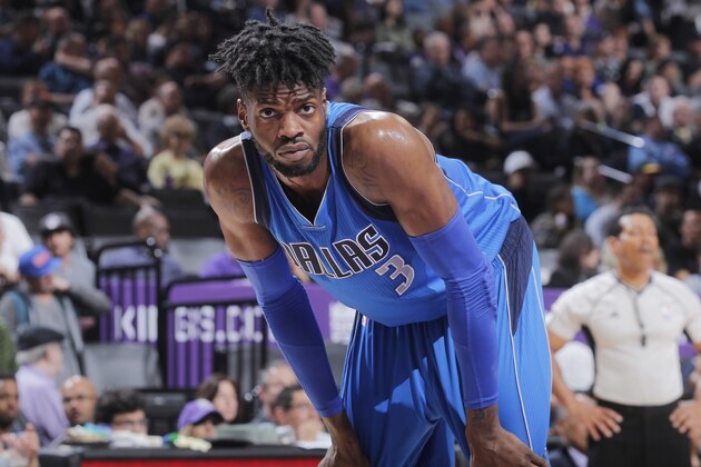 SACRAMENTO, CA - APRIL 4: Nerlens Noel #3 of the Dallas Mavericks looks on during the game against the Sacramento Kings on April 4, 2017 at Golden 1 Center in Sacramento, California. NOTE TO USER: User expressly acknowledges and agrees that, by downloading and or using this photograph, User is consenting to the terms and conditions of the Getty Images Agreement. Mandatory Copyright Notice: Copyright 2017 NBAE (Photo by Rocky Widner/NBAE via Getty Images)
