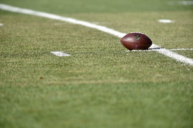 A game ball sits on the field during an NFL football game between the Cleveland Browns and the New York Giants, Sunday, Nov. 27, 2016, in Cleveland. The Giants won 27-13. (AP Photo/David Richard)