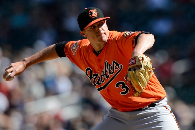 MINNEAPOLIS, MN - JULY 08: Brad Brach #35 of the Baltimore Orioles delivers a pitch against the Minnesota Twins during the game on July 8, 2017 at Target Field in Minneapolis, Minnesota. The Orioles defeated the Twins 5-1. (Photo by Hannah Foslien/Getty Images)