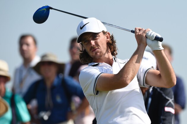 England's Tommy Fleetwood plays off the 15th tee during a practice round at Royal Birkdale golf course near Southport in north west England on July 18, 2017, ahead of the 146th Open Golf Championship. / AFP PHOTO / Ben STANSALL / RESTRICTED TO EDITORIAL USE        (Photo credit should read BEN STANSALL/AFP/Getty Images)
