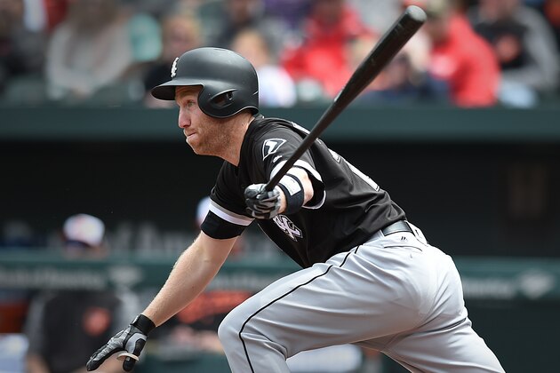 Chicago White Sox's Todd Frazier at bat against the Baltimore Orioles during a baseball game, Sunday, May 7, 2017, in Baltimore. (AP Photo/Gail Burton)