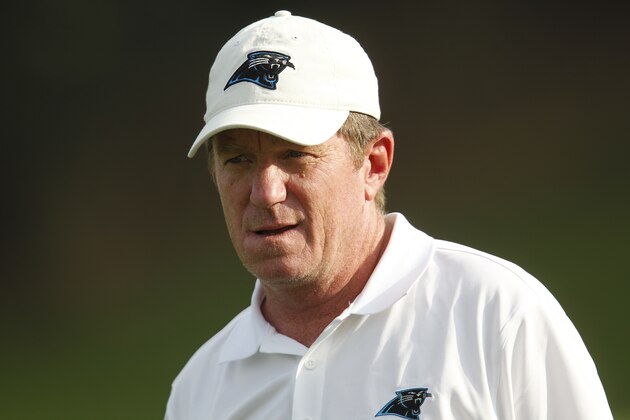Carolina Panthers general manager Marty Hurney is shown at the NFL football team's training camp in Spartanburg, S.C., Sunday, July 31, 2011. (AP Photo/Chuck Burton)
