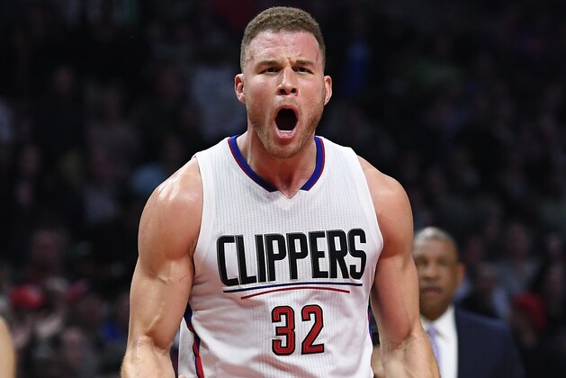 Los Angeles Clippers forward Blake Griffin yells at a referee during the second half of an NBA basketball game against the Boston Celtics, Monday, March 6, 2017, in Los Angeles. The Clippers won 115-102. (AP Photo/Mark J. Terrill)