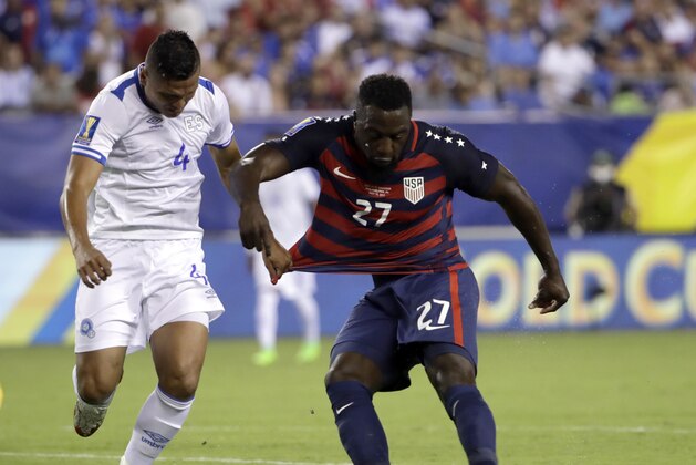 United States' Jozy Altidore (27) is defended by El Salvador's Henry Romero (4) during a CONCACAF Gold Cup quarterfinal soccer match in Philadelphia, Wednesday, July 19, 2017. (AP Photo/Matt Rourke) United States' Jozy Altidore (27) is defended by El Salvador's Henry Romero (4) during a CONCACAF Gold Cup quarterfinal soccer match in Philadelphia, Wednesday, July 19, 2017. (AP Photo/Matt Rourke)