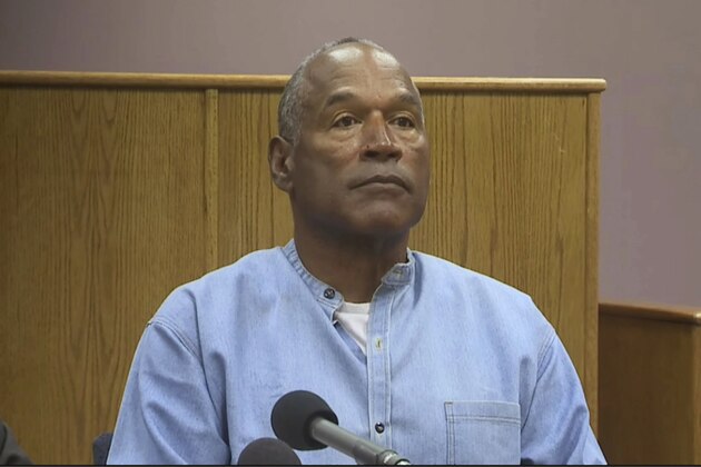 Former NFL football star O.J. Simpson appears via video for his parole hearing at the Lovelock Correctional Center in Lovelock, Nev., on Thursday, July 20, 2017.  Simpson was convicted in 2008 of enlisting some men he barely knew, including two who had guns, to retrieve from two sports collectibles sellers some items that Simpson said were stolen from him a decade earlier. (Lovelock Correctional Center via AP)
