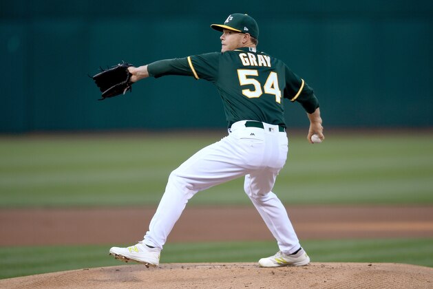 OAKLAND, CA - JUNE 30: Sonny Gray #54 of the Oakland Athletics pitches against the Atlanta Braves in the top of the first inning at Oakland Alameda Coliseum on June 30, 2017 in Oakland, California. (Photo by Thearon W. Henderson/Getty Images) OAKLAND, CA - JUNE 30: Sonny Gray #54 of the Oakland Athletics pitches against the Atlanta Braves in the top of the first inning at Oakland Alameda Coliseum on June 30, 2017 in Oakland, California. (Photo by Thearon W. Henderson/Getty Images)