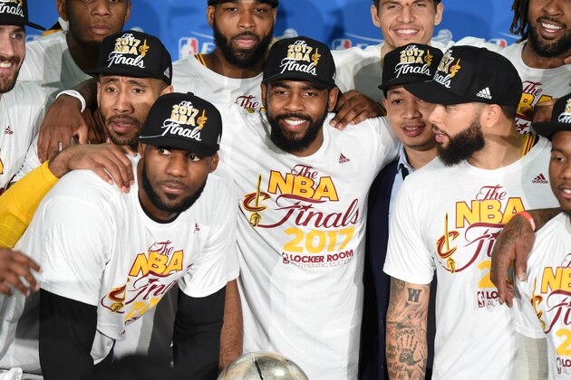 BOSTON, MA - MAY 25:  The Cleveland Cavaliers poses for a photo after defeating the Boston Celtics in Game Five of the Eastern Conference Finals of the 2017 NBA Playoffs on May 25, 2017 at the TD Garden in Boston, Massachusetts. NOTE TO USER: User expressly acknowledges and agrees that, by downloading and or using this photograph, User is consenting to the terms and conditions of the Getty Images License Agreement. Mandatory Copyright Notice: Copyright 2017 NBAE (Photo by Brian Babineau/NBAE via Getty Images)