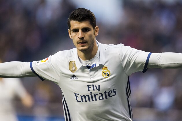 LA CORUNA, SPAIN - APRIL 26:  Alvaro Morata of Real Madrid celebrates after scoring goal during the La Liga match between RC Deportivo La Coruna and Real Madrid at Riazor Stadium on April 26, 2017 in La Coruna, Spain.  (Photo by Juan Manuel Serrano Arce/Getty Images)