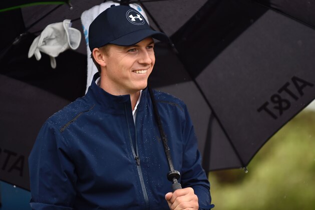 US golfer Jordan Spieth smiles on the 11th tee during his second round on day two of the Open Golf Championship at Royal Birkdale golf course near Southport in north west England on July 21, 2017. / AFP PHOTO / Andy BUCHANAN / RESTRICTED TO EDITORIAL USE        (Photo credit should read ANDY BUCHANAN/AFP/Getty Images)