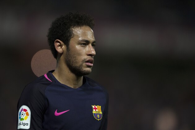 FC Barcelona's Neymar da Silva from Brazil gestures against Granada during their Spanish La Liga soccer match in Granada, Spain, Sunday April 2, 2017. (AP Photo/Daniel Tejedor)