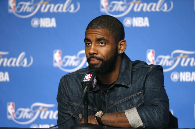 Cleveland Cavaliers guard Kyrie Irving speaks after Game 3 of basketball's NBA Finals between the Cavaliers and the Golden State Warriors in Cleveland, early Thursday, June 8, 2017. Golden State won 118-113. (AP Photo/Ron Schwane) Cleveland Cavaliers guard Kyrie Irving speaks after Game 3 of basketball's NBA Finals between the Cavaliers and the Golden State Warriors in Cleveland, early Thursday, June 8, 2017. Golden State won 118-113. (AP Photo/Ron Schwane)