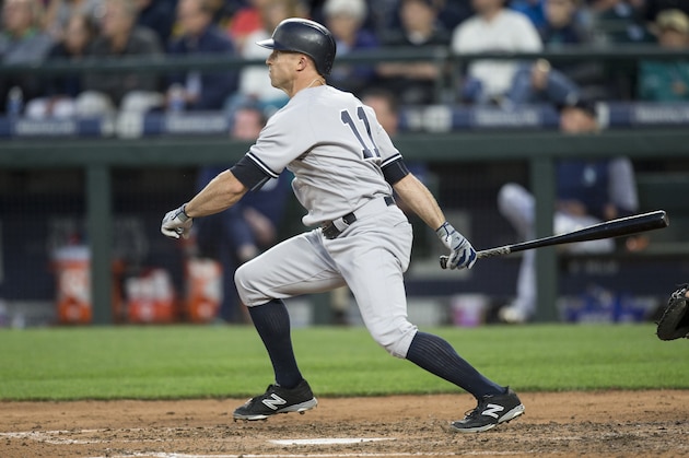 SEATTLE, WA - JULY 20: Brett Gardner #11 of the New York Yankees hits a solo home run off of starting pitcher Felix Hernandez #34 of the Seattle Mariners during the sixth inning of a game at Safeco Field on July 20, 2017 in Seattle, Washington. (Photo by Stephen Brashear/Getty Images)