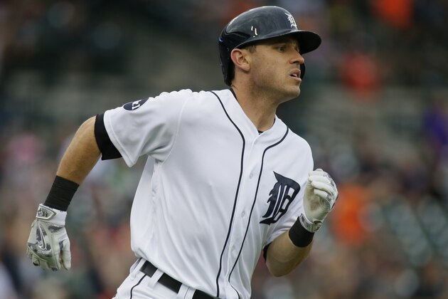 Detroit Tigers' Ian Kinsler rounds the bases after hitting a solo home run against the Tampa Bay Rays during the first inning of a baseball game Friday, June 16, 2017, in Detroit. The Tigers defeated the Rays 13-4. (AP Photo/Duane Burleson)