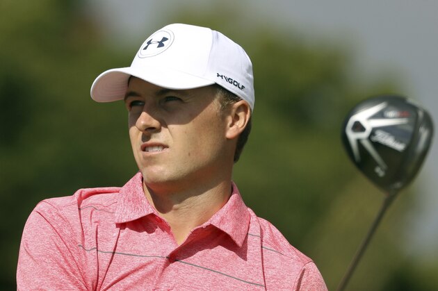 Jordan Spieth of the United States watches his shot from the 2nd tee during the third round of the British Open Golf Championship, at Royal Birkdale, Southport, England, Saturday July 22, 2017. (AP Photo/Peter Morrison)