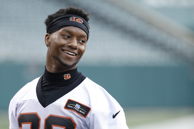 CINCINNATI, OH - JUNE 14: Joe Mixon #28 of the Cincinnati Bengals looks on during a team minicamp at Paul Brown Stadium on June 14, 2017 in Cincinnati, Ohio. (Photo by Joe Robbins/Getty Images)