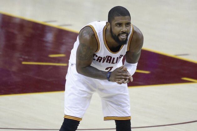 Cleveland Cavaliers guard Kyrie Irving reacts during play against the Golden State Warriors during the first half of Game 4 of basketball's NBA Finals in Cleveland, Friday, June 9, 2017. (AP Photo/Ron Schwane) Cleveland Cavaliers guard Kyrie Irving reacts during play against the Golden State Warriors during the first half of Game 4 of basketball's NBA Finals in Cleveland, Friday, June 9, 2017. (AP Photo/Ron Schwane)