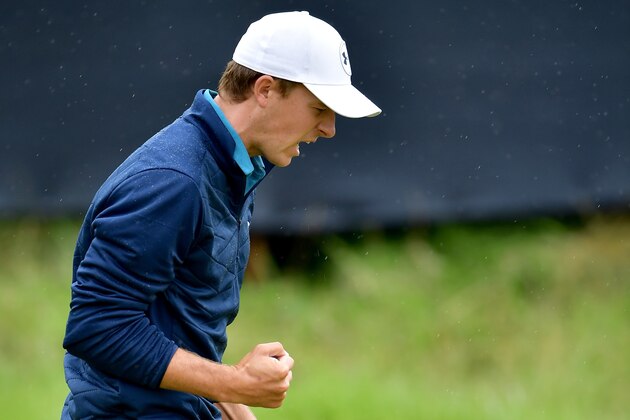 SOUTHPORT, ENGLAND - JULY 23:  Jordan Spieth of the United States celebrates a birdie on the 14th hole during the final round of the 146th Open Championship at Royal Birkdale on July 23, 2017 in Southport, England.  (Photo by Stuart Franklin/Getty Images)