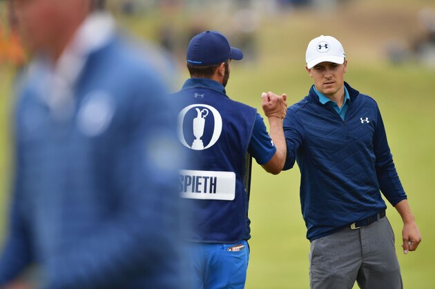 SOUTHPORT, ENGLAND - JULY 23:  Jordan Spieth of the United States celebrates an eagle on the 15th hole during the final round of the 146th Open Championship at Royal Birkdale on July 23, 2017 in Southport, England.  (Photo by Stuart Franklin/Getty Images)