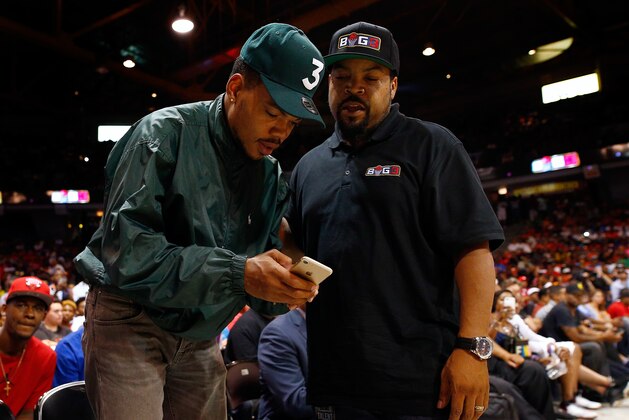 CHICAGO, IL - JULY 23: Chance the Rapper and Ice Cube meet during week five of the BIG3 three on three basketball league at UIC Pavilion on July 23, 2017 in Chicago, Illinois. (Photo by Michael Hickey/BIG3/Getty Images) CHICAGO, IL - JULY 23: Chance the Rapper and Ice Cube meet during week five of the BIG3 three on three basketball league at UIC Pavilion on July 23, 2017 in Chicago, Illinois. (Photo by Michael Hickey/BIG3/Getty Images)