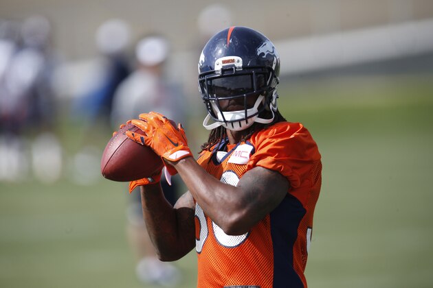 Denver Broncos strong safety David Bruton (30) drills at the team's NFL football training camp Friday, Aug. 7, 2015, in Englewood, Colo. (AP Photo/David Zalubowski)