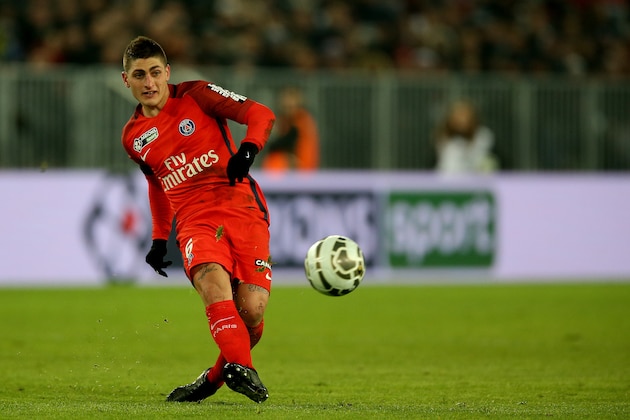 BORDEAUX, FRANCE - JANUARY 24:  Marco Verratti of Paris Saint Germain in action during the Semi Final League Cup match between Bordeaux and Paris Saint Germain at Stade Matmut Atlantique on January 24, 2017 in Bordeaux, France.  (Photo by Romain Perrocheau/Getty Images)