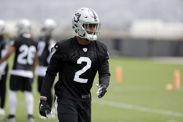 Oakland Raiders cornerback Gareon Conley during the team's organized team activity at its NFL football training facility Tuesday, May 30, 2017, in Alameda, Calif. (AP Photo/Marcio Jose Sanchez) Oakland Raiders cornerback Gareon Conley during the team's organized team activity at its NFL football training facility Tuesday, May 30, 2017, in Alameda, Calif. (AP Photo/Marcio Jose Sanchez)