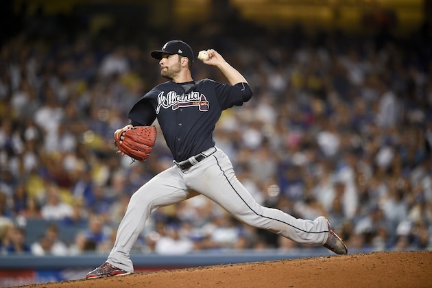 Atlanta Braves starting pitcher Jaime Garcia pitches during the fifth inning of a baseball game against the Los Angeles Dodgers in Los Angeles, Friday, July 21, 2017. (AP Photo/Kelvin Kuo)