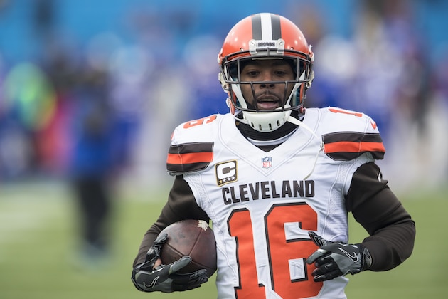 ORCHARD PARK, NY - DECEMBER 18:  Andrew Hawkins #16 of the Cleveland Browns carries the ball during warm ups before the game against the Buffalo Bills on December 18, 2016 at New Era Field in Orchard Park, New York. Buffalo defeats Cleveland 33-13.  (Photo by Brett Carlsen/Getty Images)