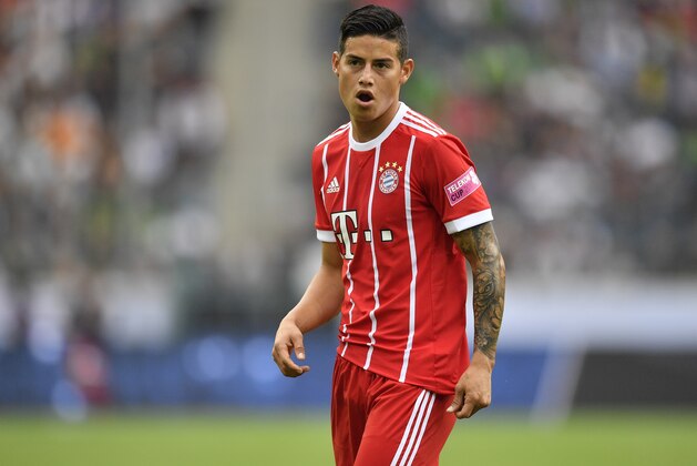 Bayern's James Rodriguez watches during the Telekom Cup soccer final between Bayern Munich and Werder Bremen at the Borussia Park in Moenchengladbach, Saturday, July 15, 2017. Bayern defeated Bremen with 2-0. (AP Photo/Martin Meissner)