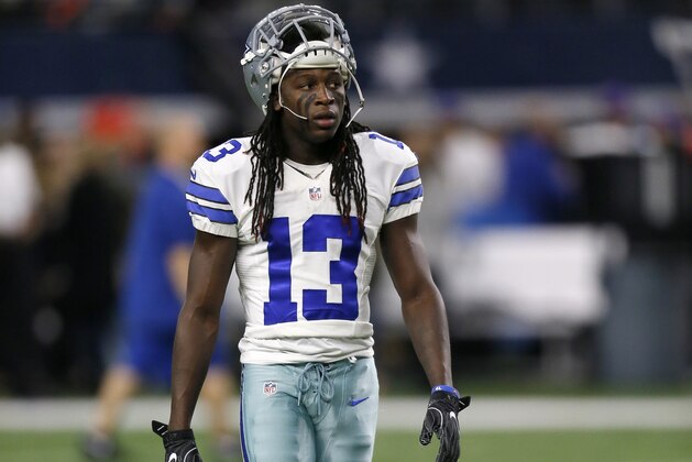 Dallas Cowboys wide receiver Lucky Whitehead (13) walks across the field during warm ups before an NFL football game against the Tampa Bay Buccaneers on Sunday, Dec. 18, 2016, in Arlington, Texas. (AP Photo/Roger Steinman)