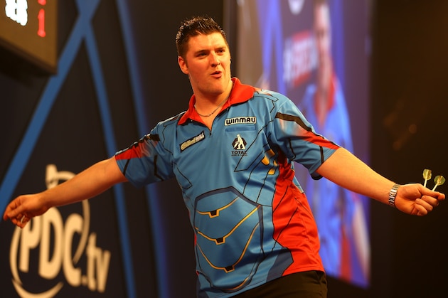 LONDON, ENGLAND - DECEMBER 18:  Daryl Gurney of Northern Ireland celebrates victory during his first round match against Jermaine Wattimena of the Netherlands during Day Four of the 2017 William Hill PDC World Darts Championships  at Alexandra Palace on December 18, 2016 in London, England.  (Photo by Alex Pantling/Getty Images)