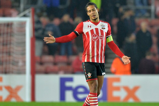 Southampton's Dutch defender Virgil van Dijk reacts after the UEFA Europa League group K football match between Southampton and Hapoel Beer Sheva at St Mary's Stadium in Southampton, southern England, on December 8, 2016. 
Hapoel Beer Sheva qualified for the final 32 after the game ended 1-1. / AFP / OLLY GREENWOOD        (Photo credit should read OLLY GREENWOOD/AFP/Getty Images)