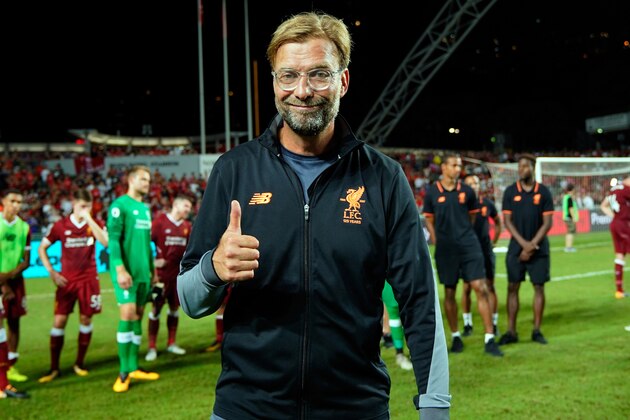 HONG KONG - JULY 22: Jurgen Klopp Manager of Liverpool celebrates after the final during the Premier League Asia Trophy match between Liverpool FC and Leicester City FC at Hong Kong Stadium on July 22, 2017 in Hong Kong, Hong Kong. (Photo by Stanley Chou/Getty Images ) HONG KONG - JULY 22: Jurgen Klopp Manager of Liverpool celebrates after the final during the Premier League Asia Trophy match between Liverpool FC and Leicester City FC at Hong Kong Stadium on July 22, 2017 in Hong Kong, Hong Kong. (Photo by Stanley Chou/Getty Images )