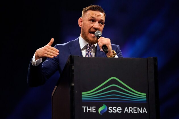 LONDON, ENGLAND - JULY 14: Conor McGregor speaks to the crowd during the Floyd Mayweather Jr. v Conor McGregor World Press Tour event at SSE Arena on July 14, 2017 in London, England. (Photo by Jeff Bottari/Zuffa LLC/Zuffa LLC via Getty Images) LONDON, ENGLAND - JULY 14: Conor McGregor speaks to the crowd during the Floyd Mayweather Jr. v Conor McGregor World Press Tour event at SSE Arena on July 14, 2017 in London, England. (Photo by Jeff Bottari/Zuffa LLC/Zuffa LLC via Getty Images)