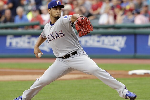 FILE - In this June 28, 2017, file photo, Texas Rangers starting pitcher Yu Darvish delivers in the first inning of a baseball game against the Cleveland Indians, in Cleveland. Yu Darvish could be going into his final stretch with the Rangers. The right-hander from Japan can become a free agent after this season. (AP Photo/Tony Dejak, File)