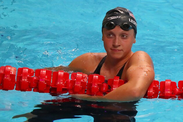 BUDAPEST, HUNGARY - JULY 25:  Katie Ledecky of the United States looks on after winning the gold medal during the Women's 1500m Freestyle final on day twelve of the Budapest 2017 FINA World Championships on July 25, 2017 in Budapest, Hungary.  (Photo by Al Bello/Getty Images)