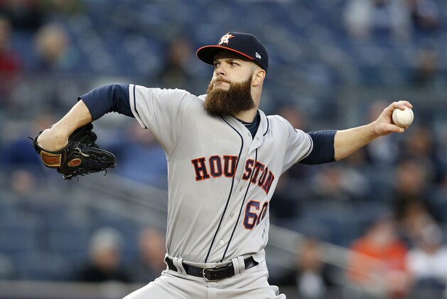 Houston Astros starting pitcher Dallas Keuchel delivers during the second inning of the team's baseball game against the New York Yankees in New York, Thursday, May 11, 2017. (AP Photo/Kathy Willens) Houston Astros starting pitcher Dallas Keuchel delivers during the second inning of the team's baseball game against the New York Yankees in New York, Thursday, May 11, 2017. (AP Photo/Kathy Willens)