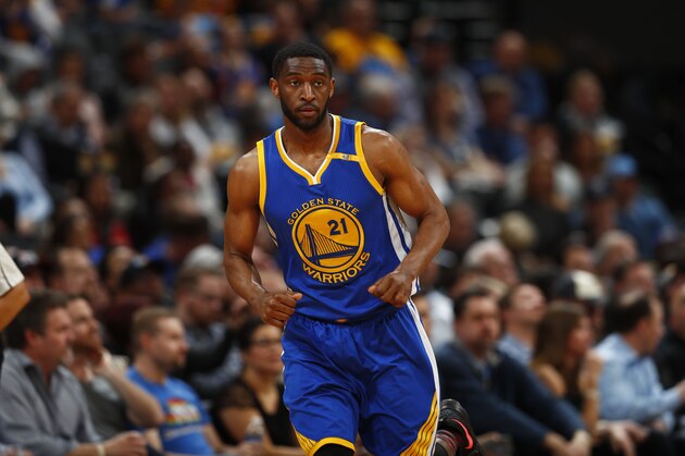 Golden State Warriors guard Ian Clark (21) in the second half of an NBA basketball game Monday, Feb. 13, 201, in Denver. The Nuggets won 132-110. (AP Photo/David Zalubowski)