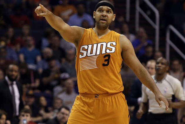 Phoenix Suns forward Jared Dudley (3) in the third quarter during an NBA basketball game against the Portland Trail Blazers, Sunday, March 12, 2017, in Phoenix. Portland defeated Phoenix 110-101. (AP Photo/Rick Scuteri)