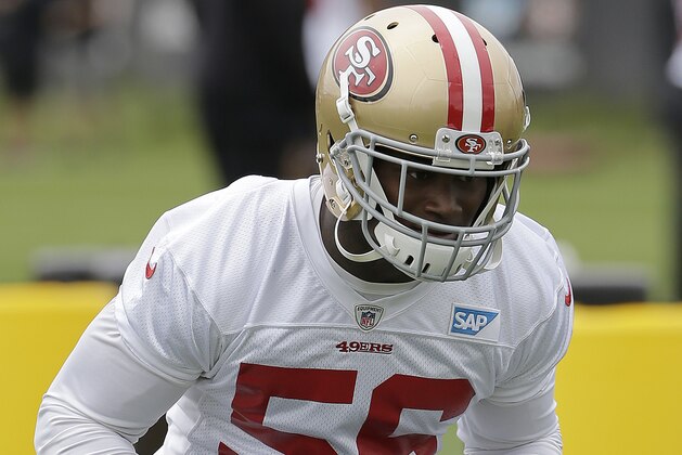 San Francisco 49ers' Reuben Foster during the team's organized team activity at its NFL football training facility in Santa Clara, Calif., Thursday, June 8, 2017. (AP Photo/Jeff Chiu)