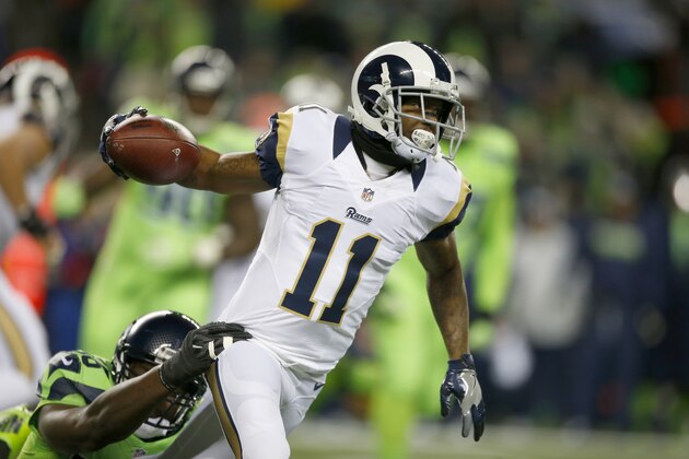 SEATTLE, WA - DECEMBER 15:  Wide receiver Tavon Austin #11 of the Los Angeles Rams rushes against the Seattle Seahawks at CenturyLink Field on December 15, 2016 in Seattle, Washington.  (Photo by Otto Greule Jr/Getty Images)