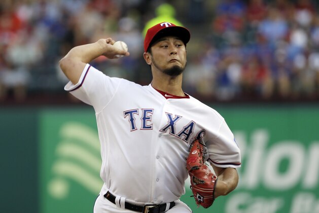 Texas Rangers starting pitcher Yu Darvish of Japan throws to the Miami Marlins in the first inning of a baseball game, Wednesday, July 26, 2017, in Arlington, Texas. (AP Photo/Tony Gutierrez) Texas Rangers starting pitcher Yu Darvish of Japan throws to the Miami Marlins in the first inning of a baseball game, Wednesday, July 26, 2017, in Arlington, Texas. (AP Photo/Tony Gutierrez)