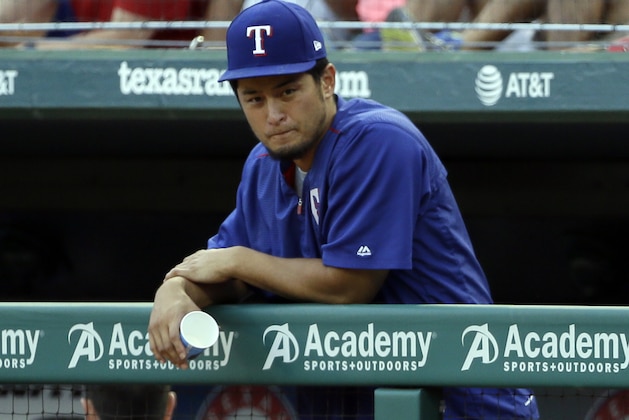 Texas Rangers' Yu Darvish, of Japan, leans on the dugout rail during the first inning of a baseball game against the Baltimore Orioles, Friday, July 28, 2017, in Arlington, Texas. (AP Photo/Tony Gutierrez) Texas Rangers' Yu Darvish, of Japan, leans on the dugout rail during the first inning of a baseball game against the Baltimore Orioles, Friday, July 28, 2017, in Arlington, Texas. (AP Photo/Tony Gutierrez)