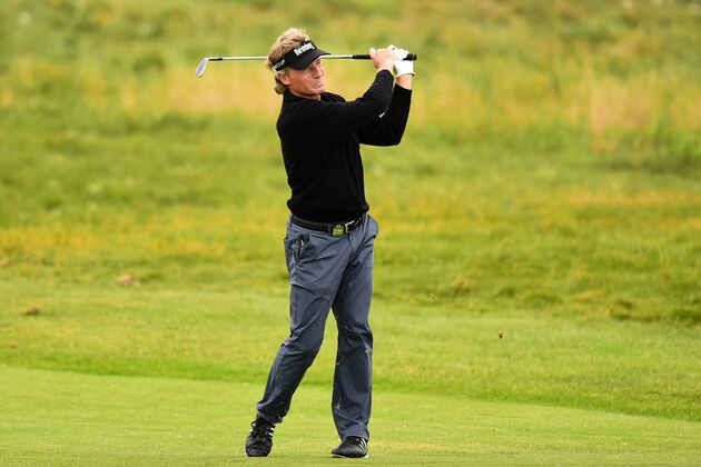 BRIDGEND, WALES - JULY 29:  Bernhard Langer of Germany hits his second shot on the 2nd hole during the third round of the Senior Open Championship presented by Rolex at Royal Porthcawl Golf Club on July 29, 2017 in Bridgend, Wales.  (Photo by Richard Martin-Roberts/Getty Images)